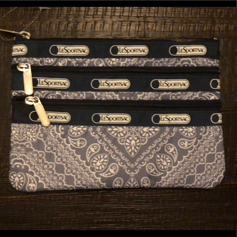 LeSportSac pouch-navy with light blue/ grey